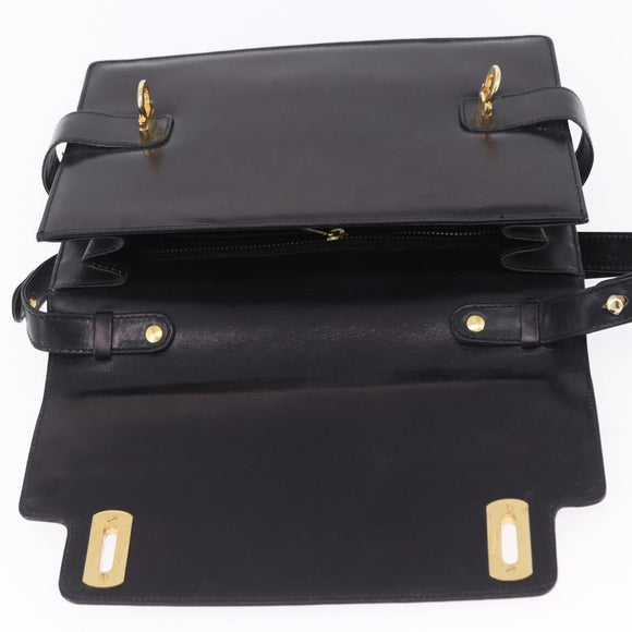 Salvatore Ferragamo Gancini Shoulder Bag Leather Black Gold Auth 202991A