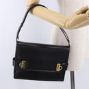 Salvatore Ferragamo Gancini Shoulder Bag Leather Black Gold Auth 202991A-32