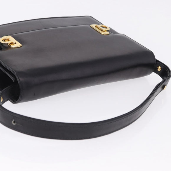 Salvatore Ferragamo Gancini Shoulder Bag Leather Black Gold Auth 202991A