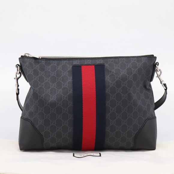 GUCCI GG Supreme Sherry Line Shoulder Bag PVC Black Silver 474139 Auth 202992