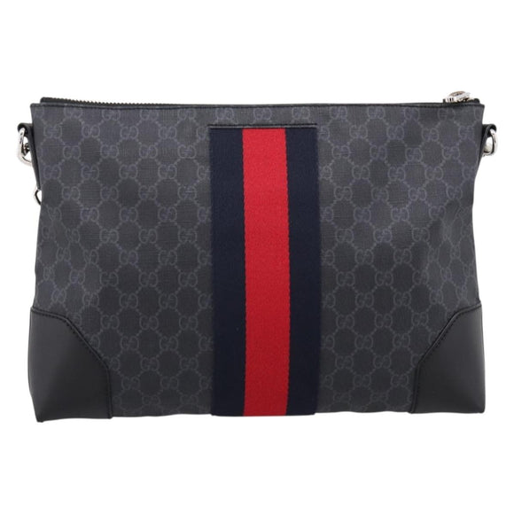 GUCCI GG Supreme Sherry Line Shoulder Bag PVC Black Silver 474139 Auth 202992