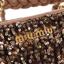 Miu Miu Tote Bag Leather Sequins 2way Beige Gold Auth 202996M-18