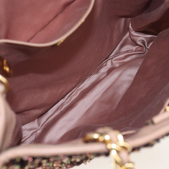 Miu Miu Tote Bag Leather Sequins 2way Beige Gold Auth 202996M