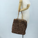 Miu Miu Tote Bag Leather Sequins 2way Beige Gold Auth 202996M-28