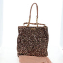 Miu Miu Tote Bag Leather Sequins 2way Beige Gold Auth 202996M-29