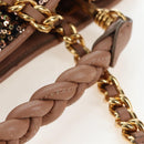 Miu Miu Tote Bag Leather Sequins 2way Beige Gold Auth 202996M-8