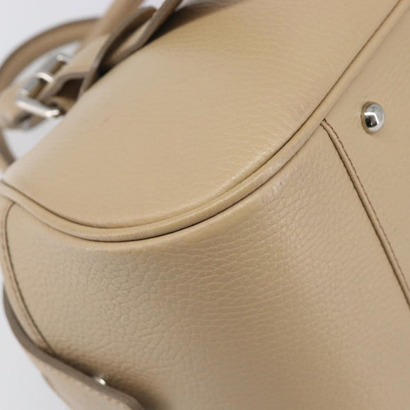 BURBERRY Hand Bag Leather Beige Silver Auth 202999A