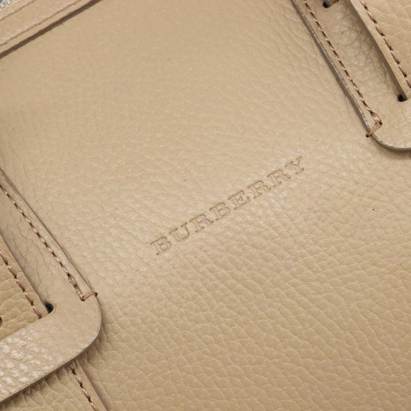 BURBERRY Hand Bag Leather Beige Silver Auth 202999A