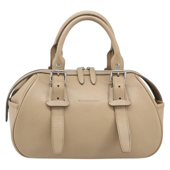 BURBERRY Hand Bag Leather Beige Silver Auth 202999A