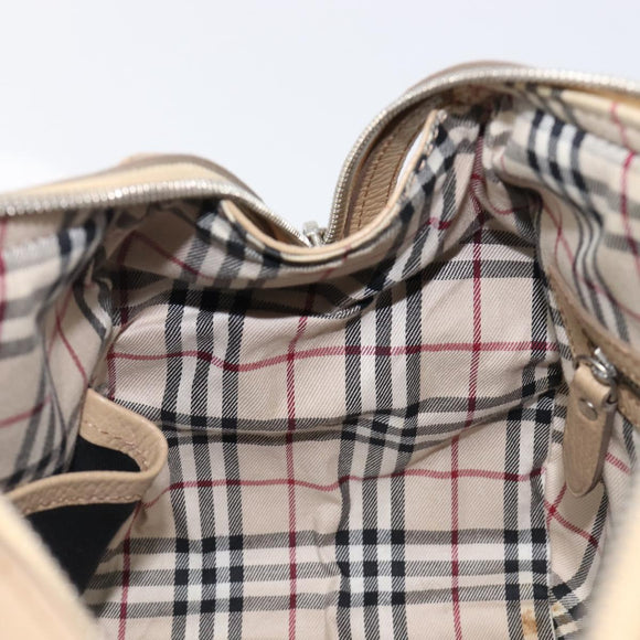BURBERRY Hand Bag Leather Beige Silver Auth 202999A
