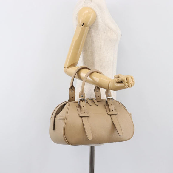 BURBERRY Hand Bag Leather Beige Silver Auth 202999A