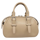 BURBERRY Hand Bag Leather Beige Silver Auth 202999A-3