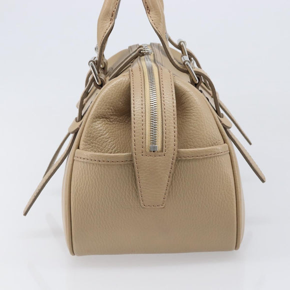 BURBERRY Hand Bag Leather Beige Silver Auth 202999A