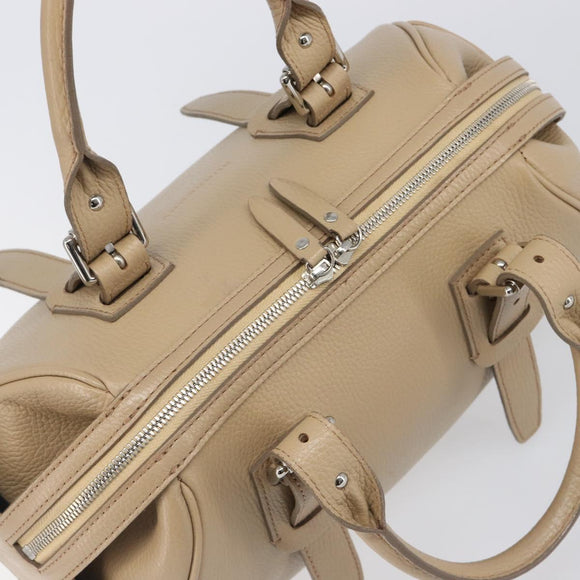 BURBERRY Hand Bag Leather Beige Silver Auth 202999A