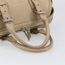 BURBERRY Hand Bag Leather Beige Silver Auth 202999A-7