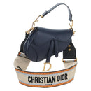 Christian Dior Saddle Shoulder Bag Leather 2way Navy Gold Auth 203000V-1