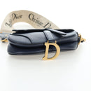 Christian Dior Saddle Shoulder Bag Leather 2way Navy Gold Auth 203000V-17