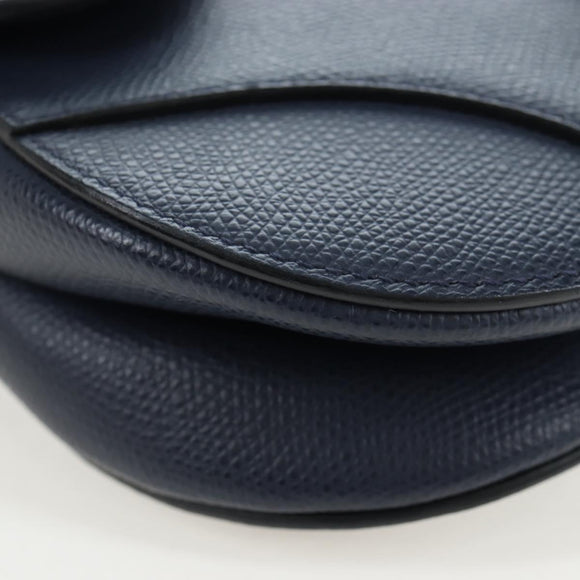 Christian Dior Saddle Shoulder Bag Leather 2way Navy Gold Auth 203000V