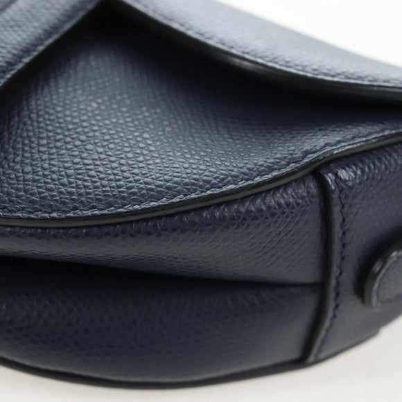 Christian Dior Saddle Shoulder Bag Leather 2way Navy Gold Auth 203000V