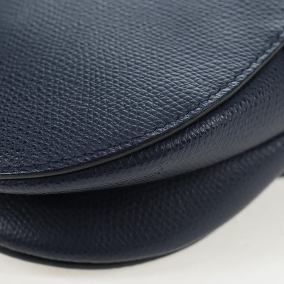 Christian Dior Saddle Shoulder Bag Leather 2way Navy Gold Auth 203000V