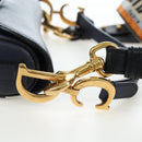 Christian Dior Saddle Shoulder Bag Leather 2way Navy Gold Auth 203000V-22