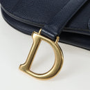 Christian Dior Saddle Shoulder Bag Leather 2way Navy Gold Auth 203000V-23