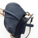 Christian Dior Saddle Shoulder Bag Leather 2way Navy Gold Auth 203000V-24