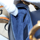 Christian Dior Saddle Shoulder Bag Leather 2way Navy Gold Auth 203000V-28
