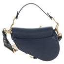 Christian Dior Saddle Shoulder Bag Leather 2way Navy Gold Auth 203000V-3