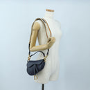 Christian Dior Saddle Shoulder Bag Leather 2way Navy Gold Auth 203000V-30