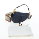 Christian Dior Saddle Shoulder Bag Leather 2way Navy Gold Auth 203000V-31