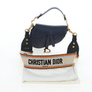Christian Dior Saddle Shoulder Bag Leather 2way Navy Gold Auth 203000V-4