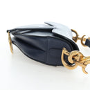 Christian Dior Saddle Shoulder Bag Leather 2way Navy Gold Auth 203000V-5