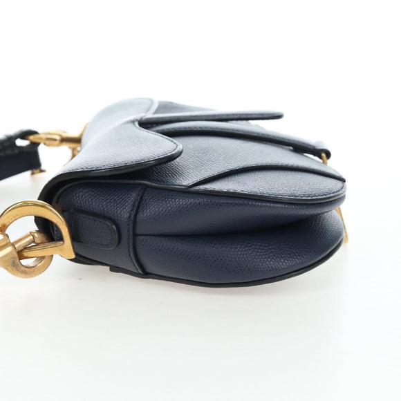 Christian Dior Saddle Shoulder Bag Leather 2way Navy Gold Auth 203000V