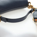 Christian Dior Saddle Shoulder Bag Leather 2way Navy Gold Auth 203000V-8