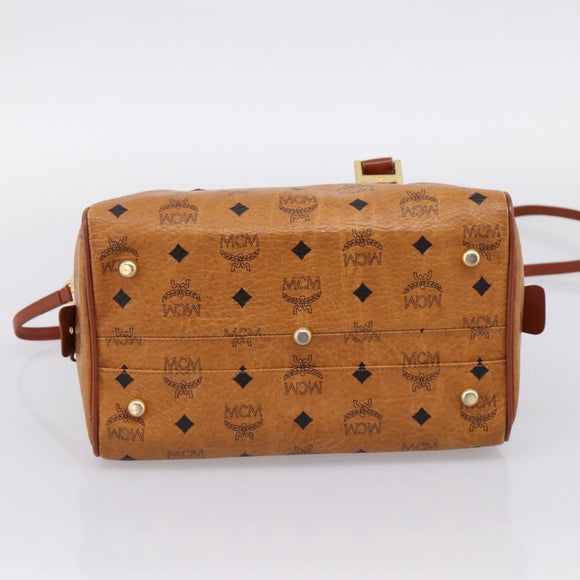 MCM Logogram Vicetos Boston Bag PVC Leather 2way Brown Gold Auth 203004