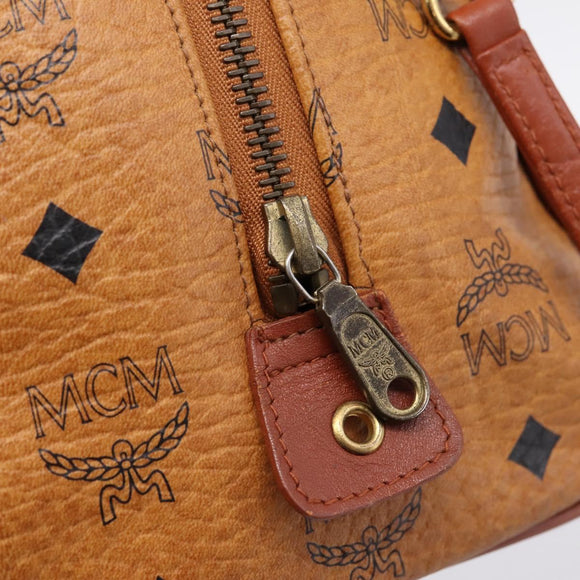 MCM Logogram Vicetos Boston Bag PVC Leather 2way Brown Gold Auth 203004