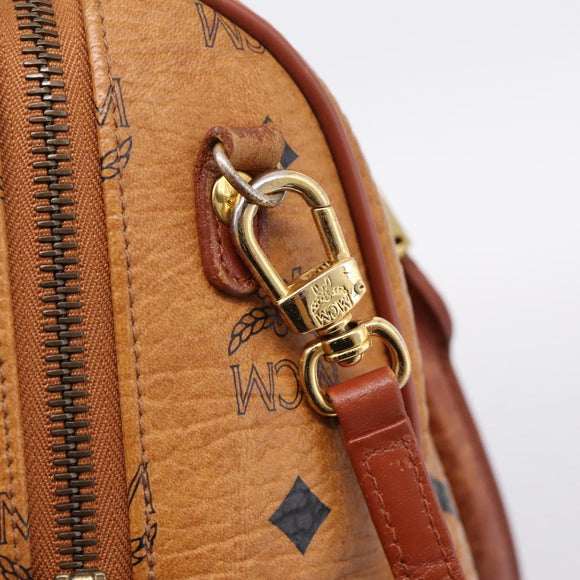 MCM Logogram Vicetos Boston Bag PVC Leather 2way Brown Gold Auth 203004