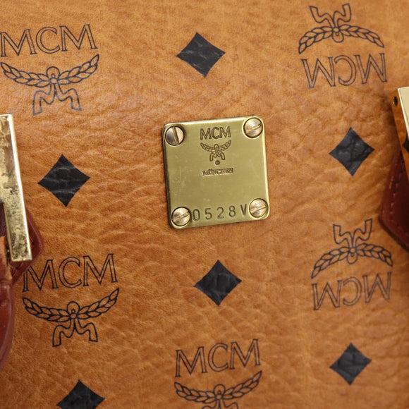 MCM Logogram Vicetos Boston Bag PVC Leather 2way Brown Gold Auth 203004