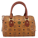 MCM Logogram Vicetos Boston Bag PVC Leather 2way Brown Gold Auth 203004-2