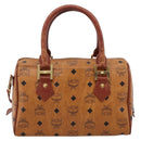 MCM Logogram Vicetos Boston Bag PVC Leather 2way Brown Gold Auth 203004-3