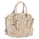 PRADA Gathered Hand Bag Leather 2way Ivory Silver Auth 203005V-1