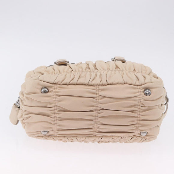 PRADA Gathered Hand Bag Leather 2way Ivory Silver Auth 203005V