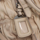 PRADA Gathered Hand Bag Leather 2way Ivory Silver Auth 203005V-18