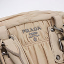 PRADA Gathered Hand Bag Leather 2way Ivory Silver Auth 203005V-19