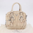 PRADA Gathered Hand Bag Leather 2way Ivory Silver Auth 203005V-29