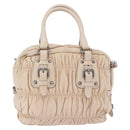 PRADA Gathered Hand Bag Leather 2way Ivory Silver Auth 203005V-3