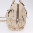 PRADA Gathered Hand Bag Leather 2way Ivory Silver Auth 203005V-5