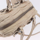 PRADA Gathered Hand Bag Leather 2way Ivory Silver Auth 203005V-7