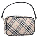 BURBERRY Nova Check Blue Label Accessory Pouch Canvas Beige Silver Auth 203006A-1